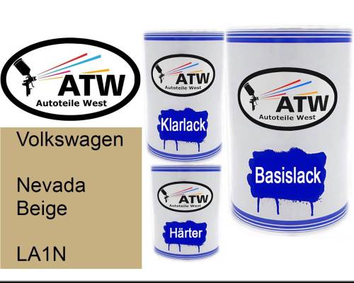 Volkswagen, Nevada Beige, LA1N: 500ml Lackdose + 500ml Klarlack + 250ml Härter - Set, von ATW Autoteile West.